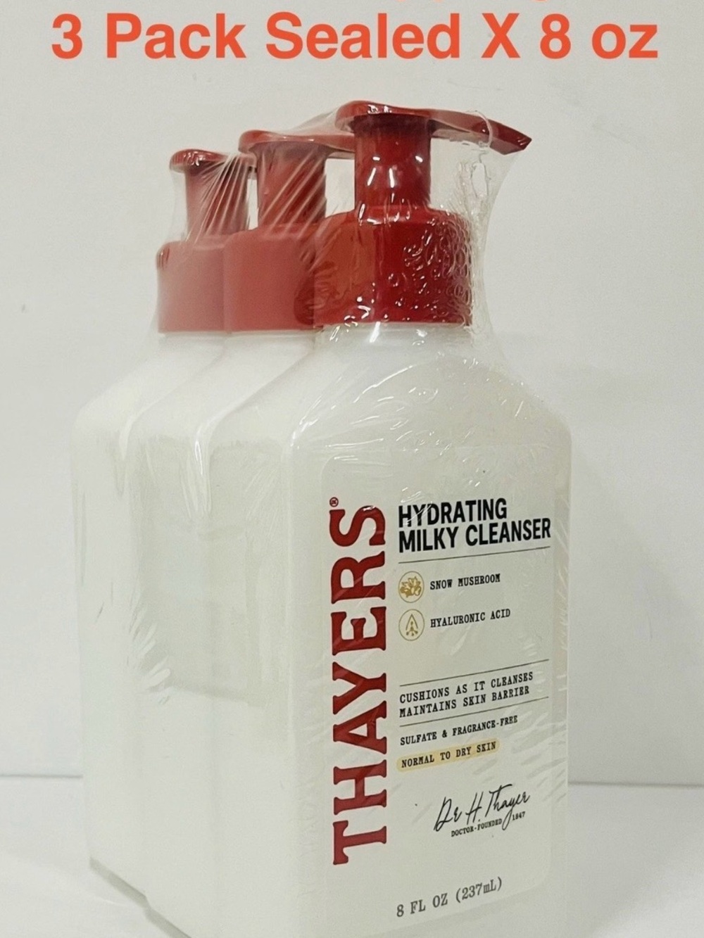 Thayers Milky Hydrating Face Cleanser Snow Mushroom & Hyaluronic Acid 8oz X3PACK